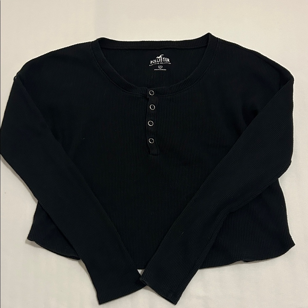 Hollister Black Long Sleeve Ribbed Tee